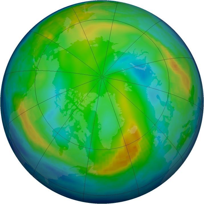 Arctic ozone map for 31 December 1992